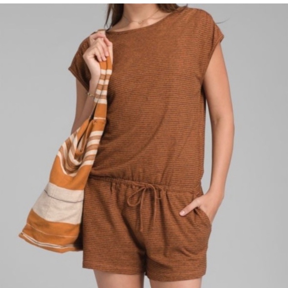 Prana orange striped romper, small